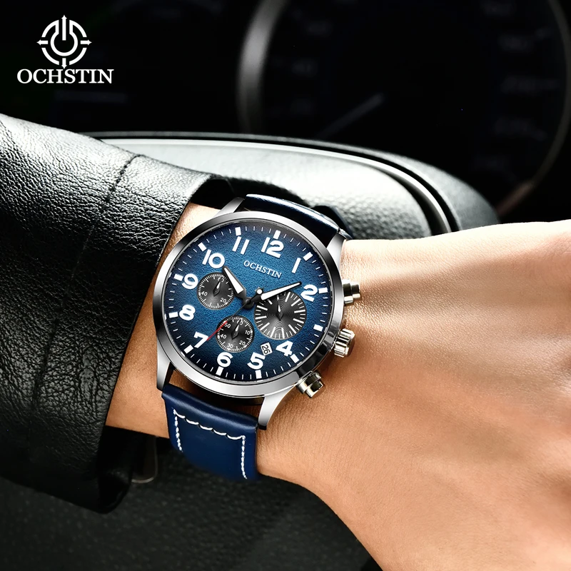 OCHSTIN Mens Watches Top Brand Luxury Chronograph Quartz Fashion Casual Suede Leather Male Sports Wristwatches 2022 Dropshipping