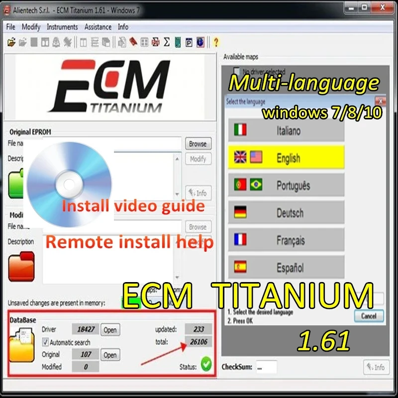 2024 Hot Ecm Titanium 1.61 Con Driver 26000 + Ecm 18259 + Driver Per Strumento Ecu Invia Link Software Automobilistico Windows 7/8/10