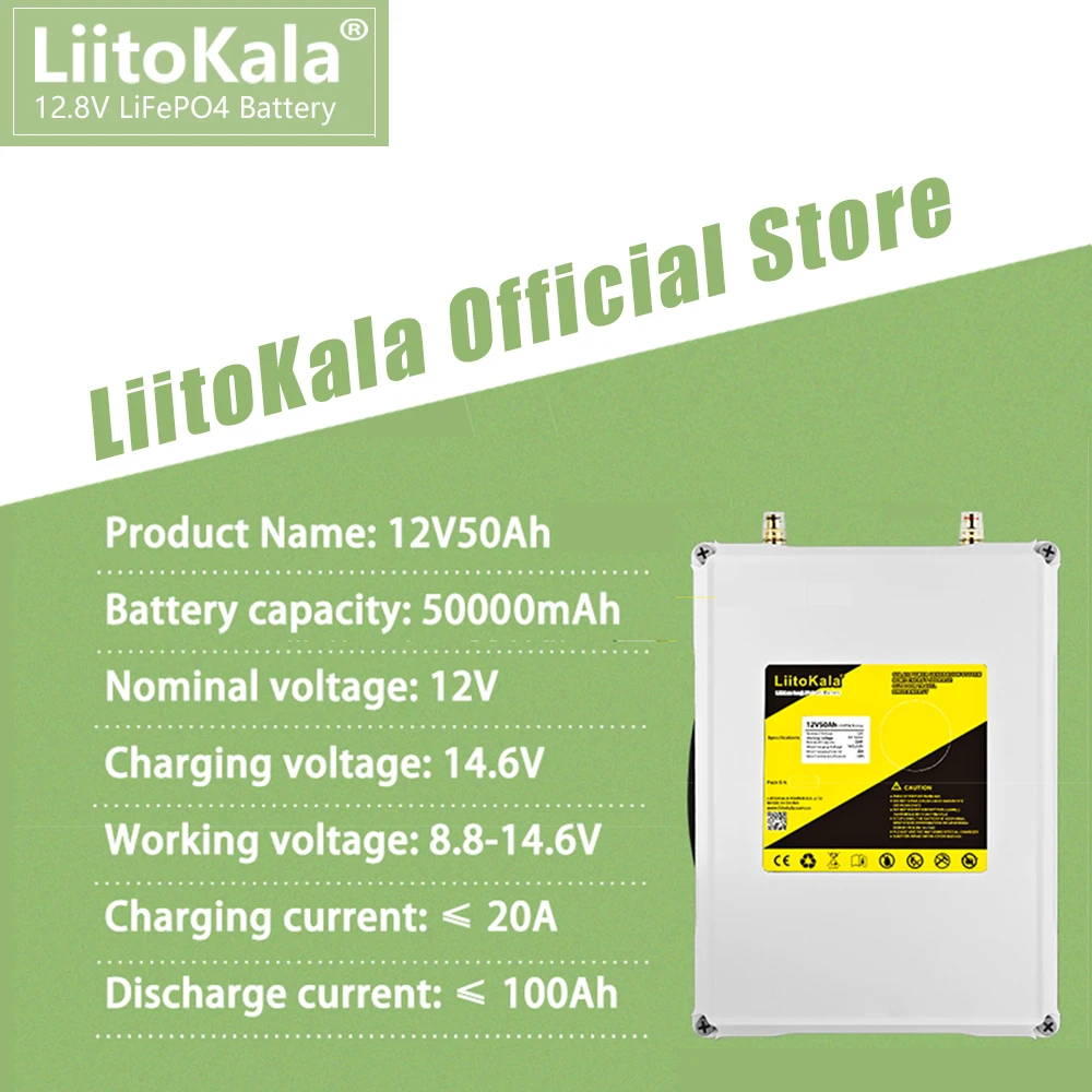 

1-2PCS LiitoKala 12V 50Ah Lifepo4 Battery for Motor Boat solar light Golf Car UPS 12.8V Battery with 5v USB QC3.0/PD3.0
