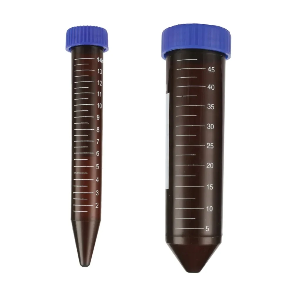 10Pcs 15ml 50ml Brown Centrifuge Test Tube Light-proof Plastic Screw Cap Cone Bottom Laboratory Analysis Sample Vial Test Tube