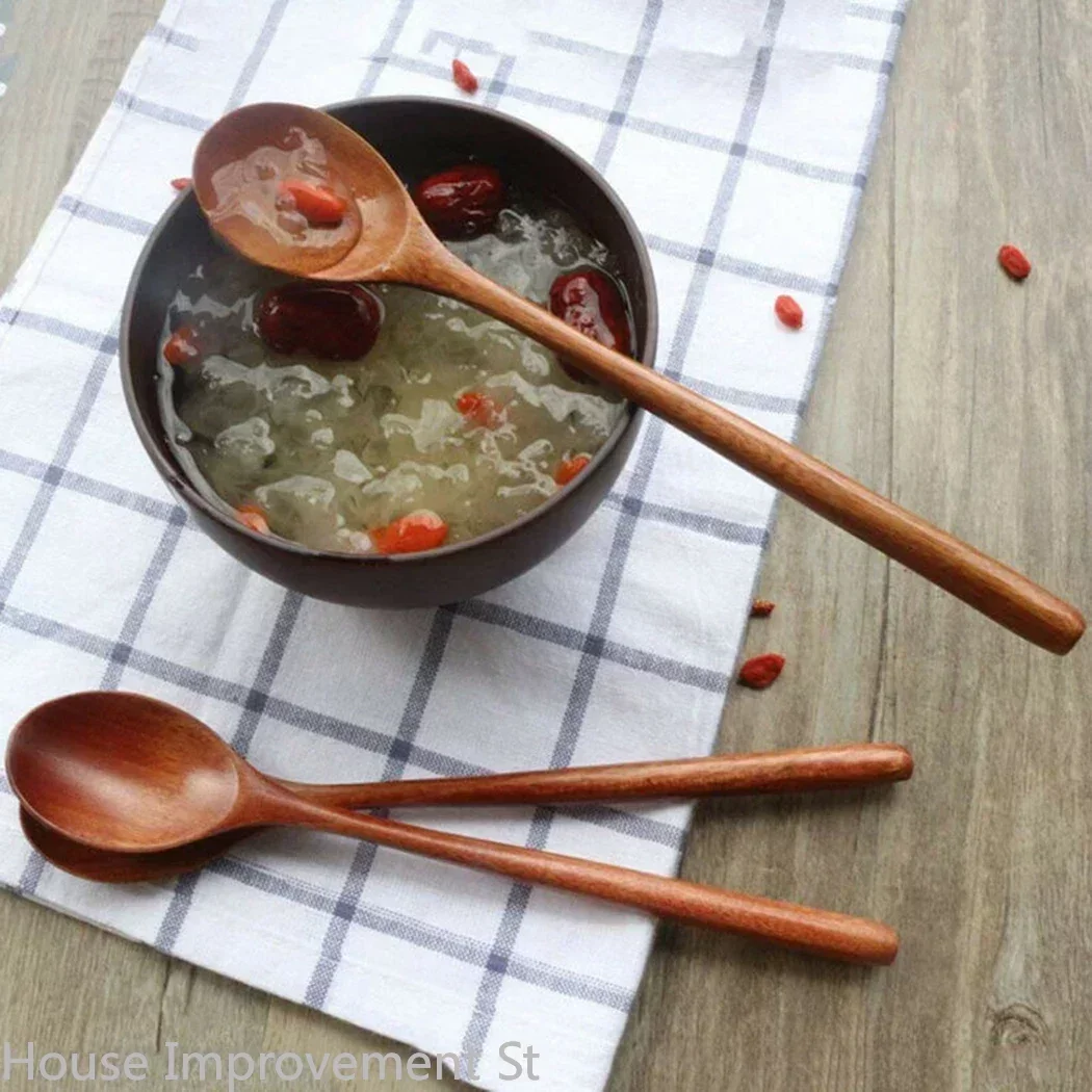 9inch 6PCS Set Natural Wooden Spoon Set Mixing Stirring Coffee Spoon Japanese-Style Long Handle Mixing Kitchen Utensil