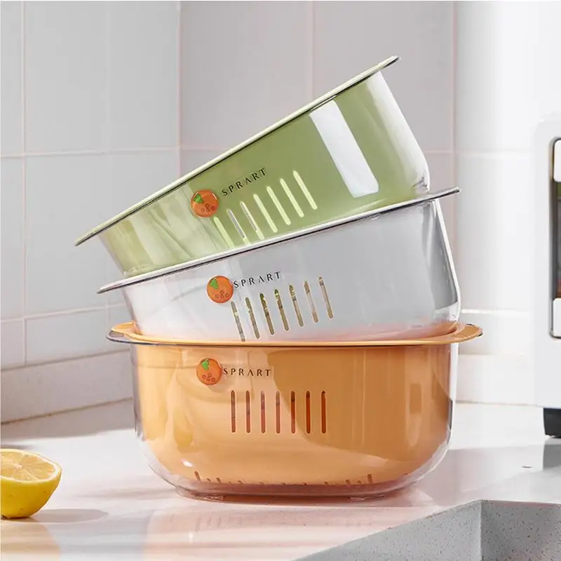

Kitchen Colanders Bowl Set Double-Layered Rice Washing Filter Strainer And Basket Colander Sieve Fruit Vegetable Bowl Drainer