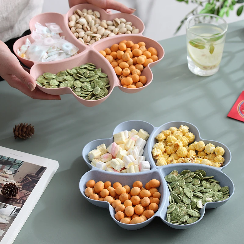 Love Compartment Storage Fruit Plate Four-leaf Clover Dry Fruit Plate Clover Snack Peach Heart-shaped