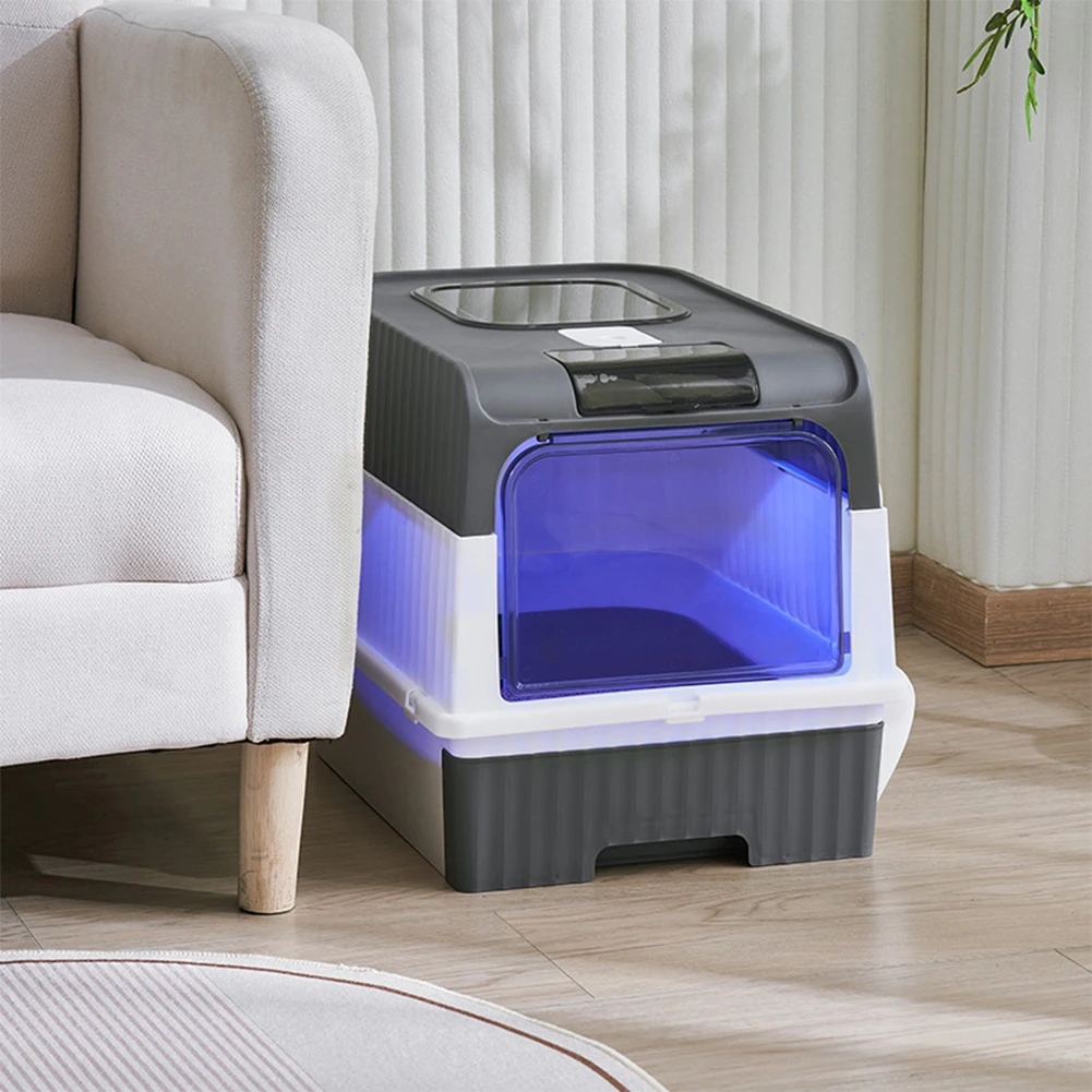 UV Sterilization Cat Litter Box Spacious Enclosed Design With Odor Control Automatic UV Lamp And Easy-Clean Drawer,Pink/Grey_voghion.com