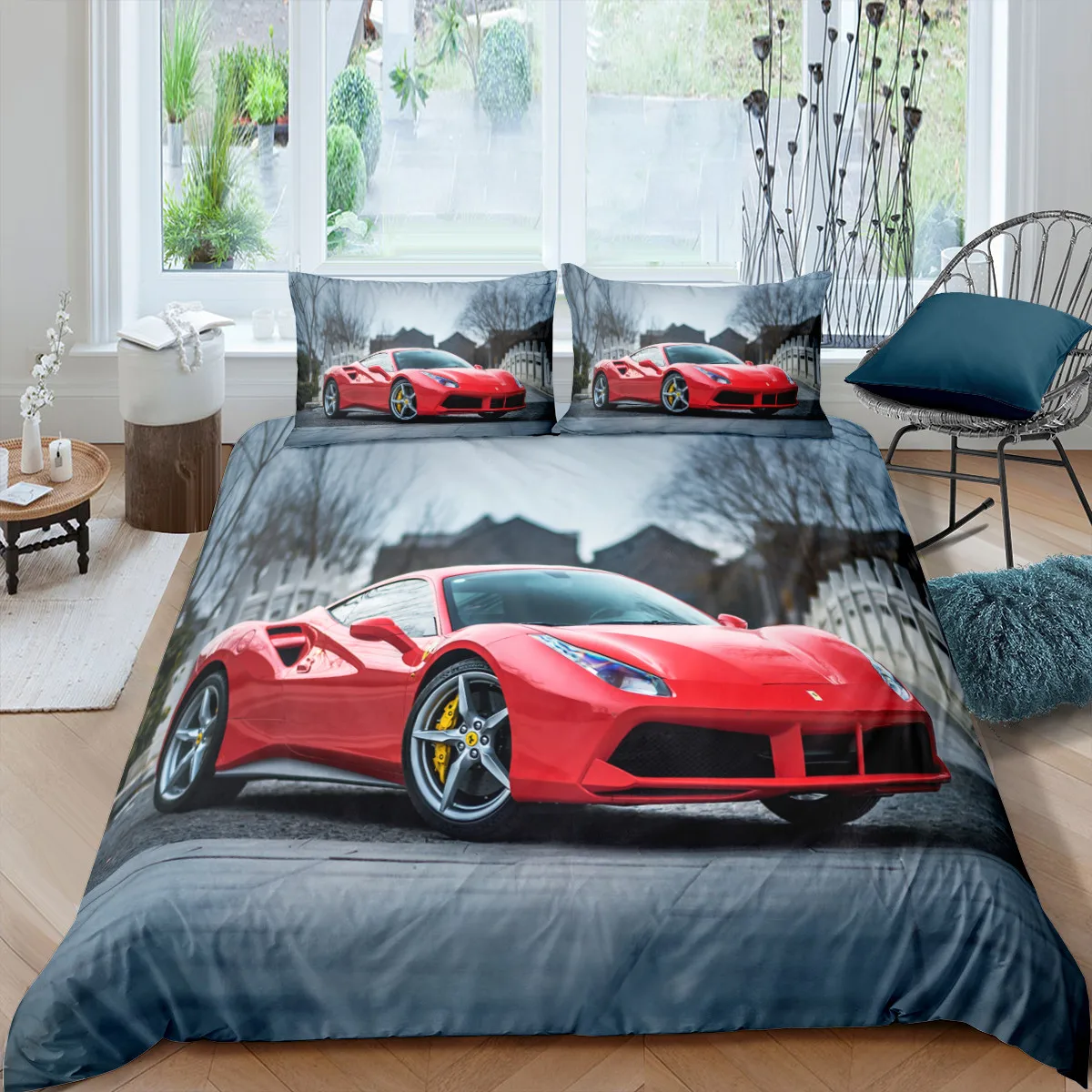 Racing Car Printed Duvet Cover With Pillowcase Bedding Set Single