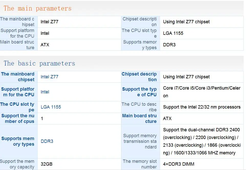 LGA 1155 ATX i3 i5 i7 DDR3 32G SATA3 USB3.0