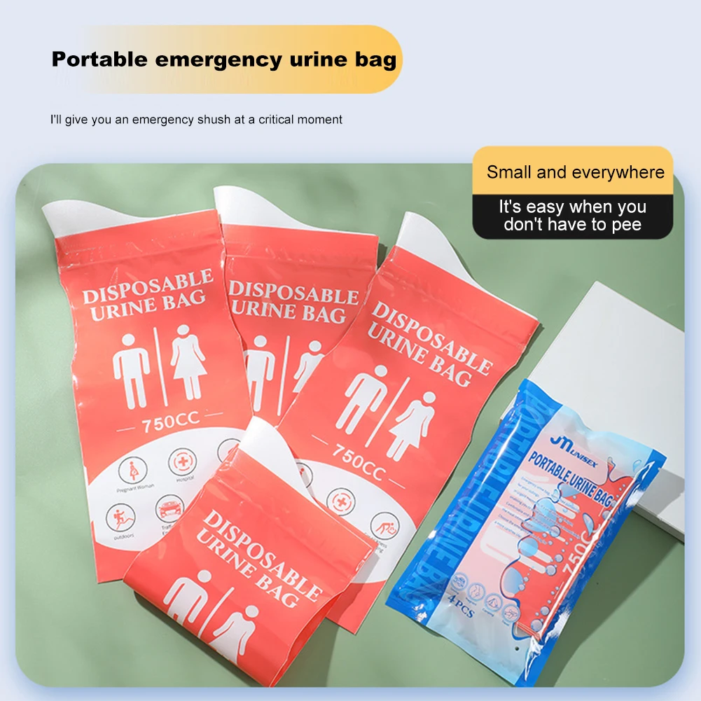 4Pcs Disposable Urinal Bag Portable Urine Bag Leakproof Emergency Pee/Wee Bags Car Pee Bags 750ml for Pregnant Patient Kids