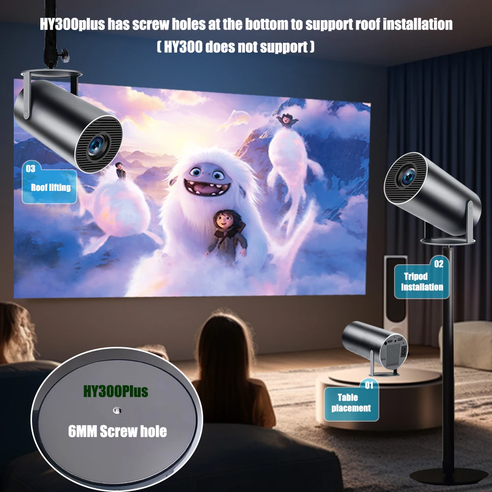 Portable Projector DITONG HY300 Plus HD 4K 1280x720P Android 11 Wifi6 LED Video Home Theater Cinema Phone mini Proyector Movie