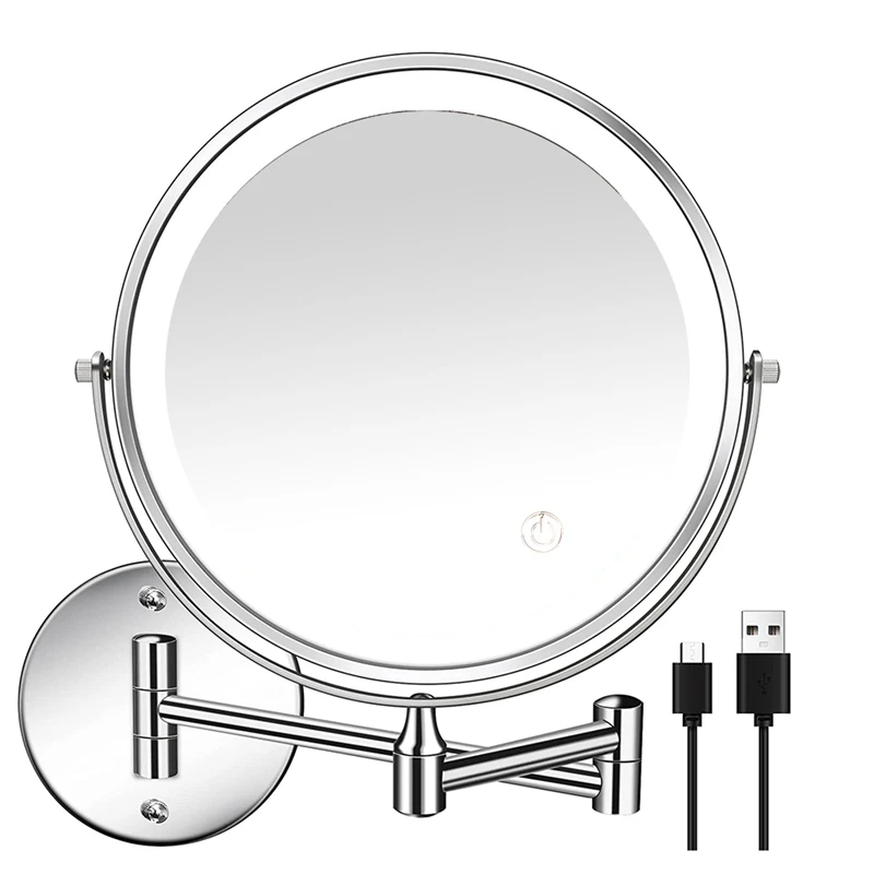 

Retail 8In Chargeable Wall Mounted Vanity/Bathroom Double Side Mirror 1X/10X Enlarge LED&3Color Temp Touch Screen 360° Rotat