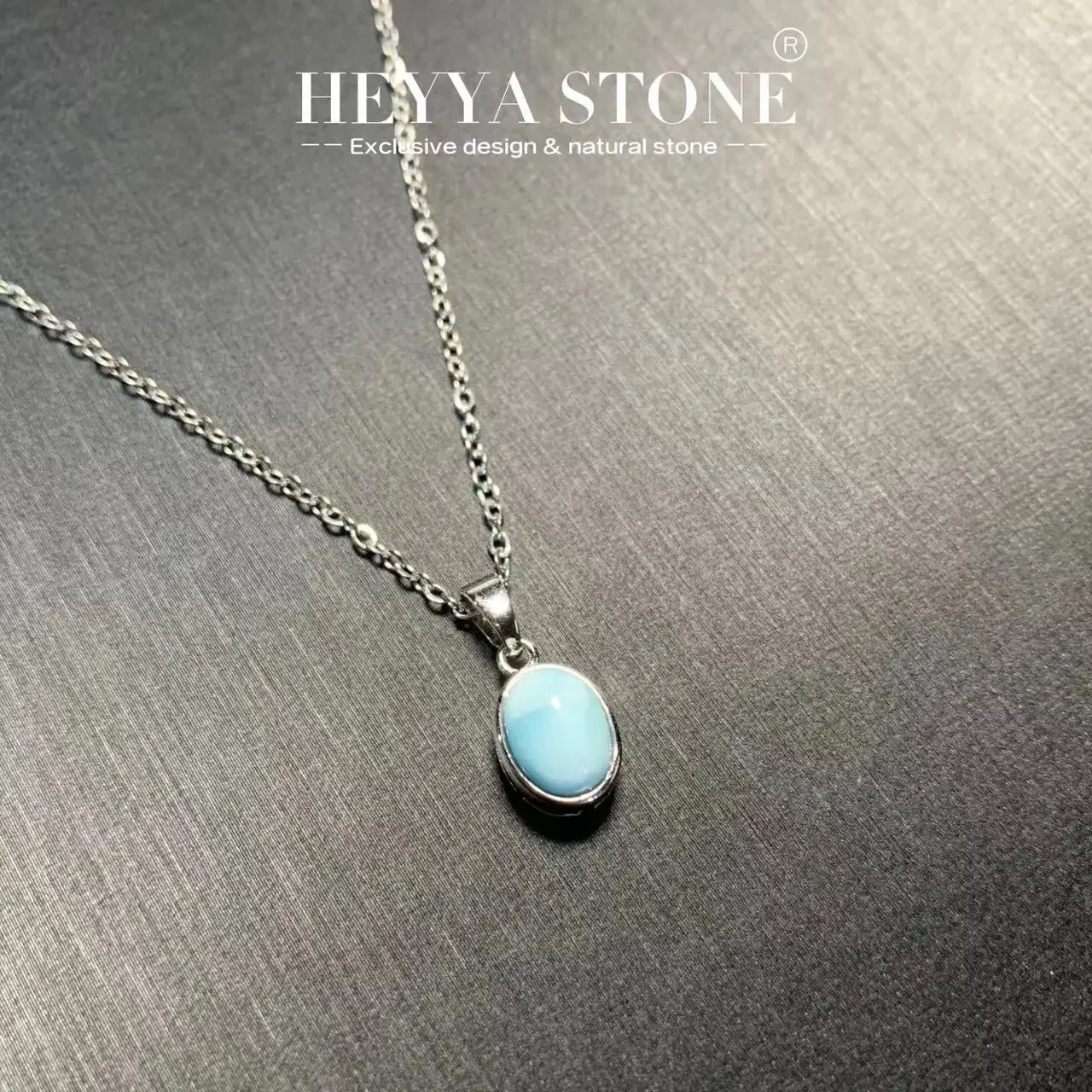 HEYYA STONE Oval Natural Larimar Pendant Necklace For Women 925 Silver Plated Simple Fine Jewelry Gemstone Classic Style pendant necklace silver necklace silver pendant