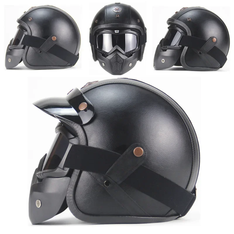 

Classic retro helmet motorcycle battery 3/4 foreskin autumn handmade leather half helmet for men and women handmade personalized