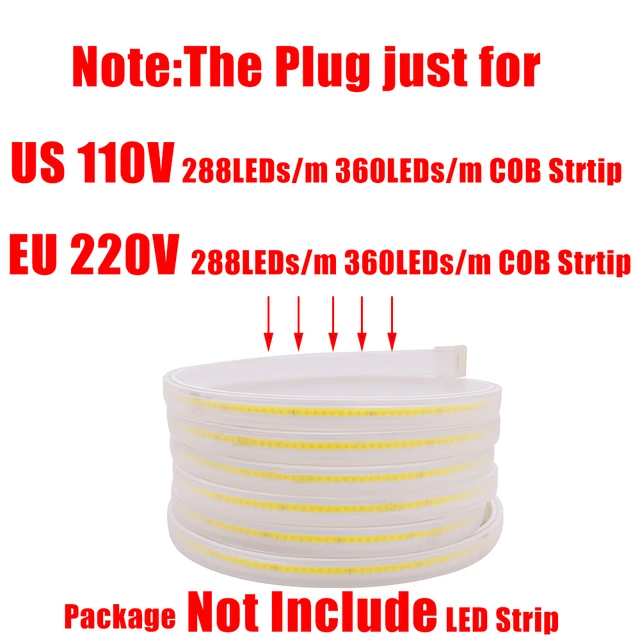 Tira de luces LED COB de 220V y 110V, unidad de enchufe de alimentación  para 288 LED/m, 360 LED/m, sin Cable, Cable de alimentación - AliExpress