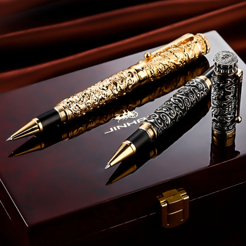 Unique High-end Luxury Office Signature Pen Suitable For Bosses Antique Silver Golden Metal Embossed Ballpoint Pen