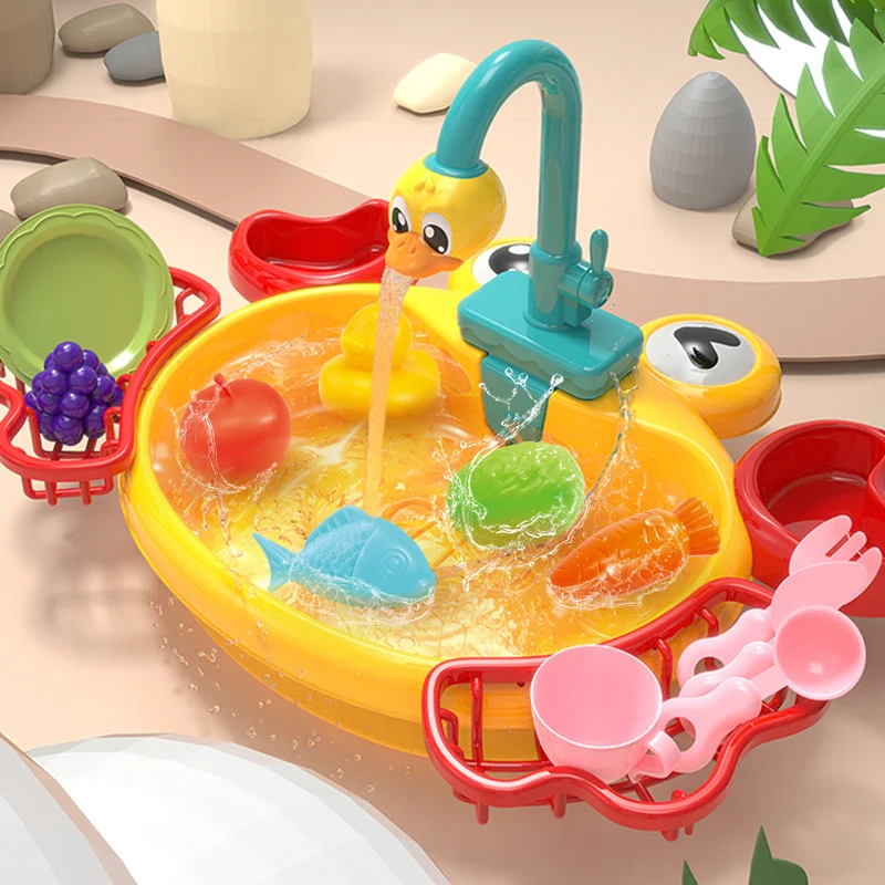 

Girls Kitchen Toy Electric Dishwasher Pretend Play With Animal Spray Kitchen Food Educational Summer Water Toys Role Playing Toy