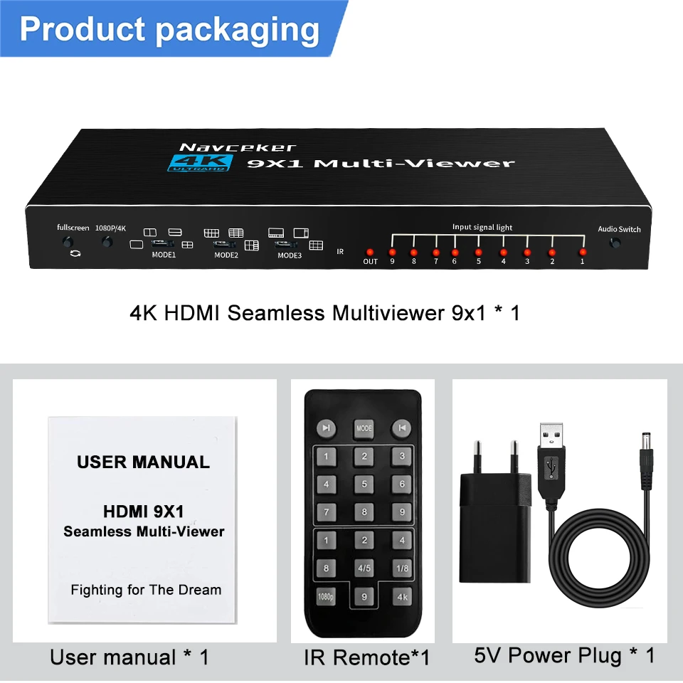 HDMI-compatible Multiviewer 4K 9 In 1 Out 1080P Quad Screen Multi Viewer HDMI Mu
