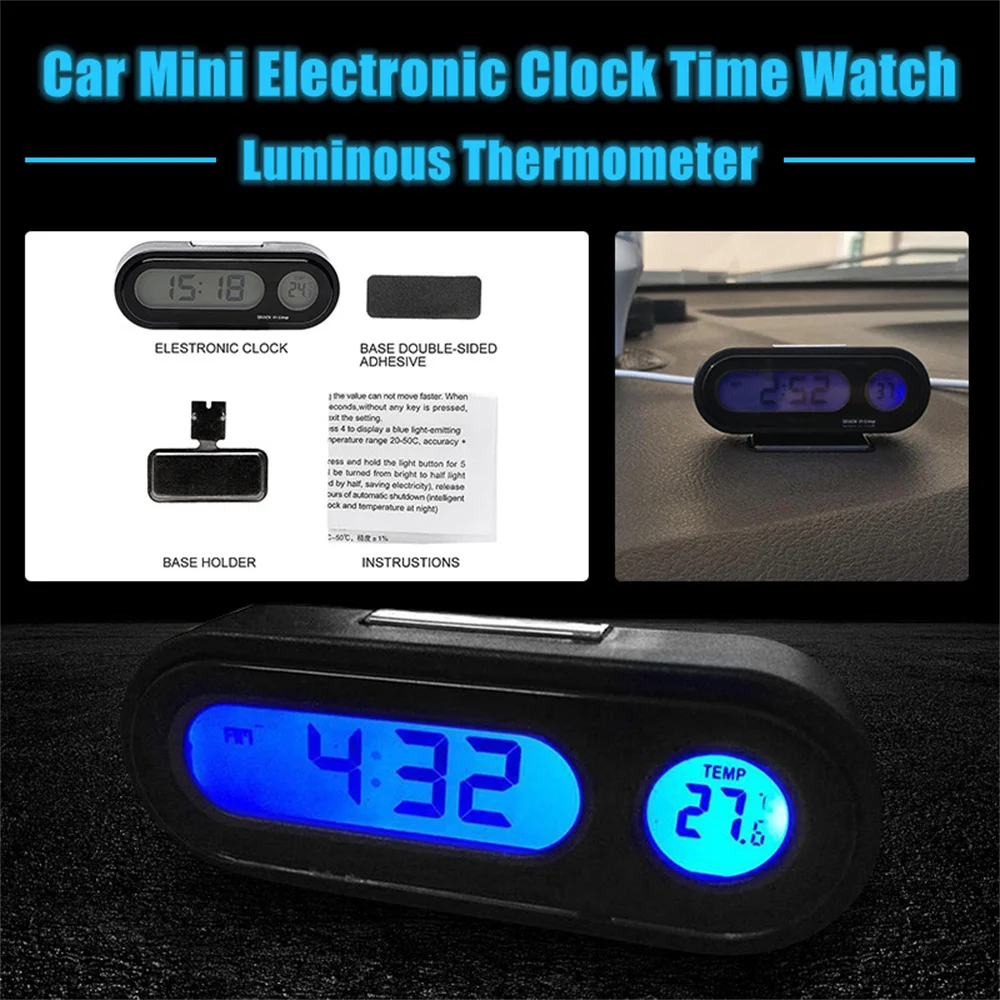 S2278eb3ab36d457ea22b334e3ba26421H Car Digital Clock Mini Electronic Watch Automotive Dashboard Time Thermometer Automobile Luminous Clock Vehicles Accessories Mallzona