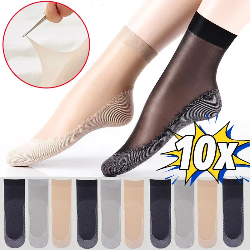 Womens Anti-Slip Cotton Cute Socks Sweat Absorbing Anti-Slip Cotton Bottom Stretch Sock Black Skin Color Transparent Thin Socks