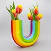 Modern Simple U Shape Vase Creative Rainbow Dried Flower Vase Modern Aesthetic Ornaments Resin Flowerpot For Office Home Decor 1