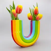 Modern Simple U Shape Vase Creative Rainbow Dried Flower Vase Modern Aesthetic Ornaments Resin Flowerpot For Office Home Decor 1