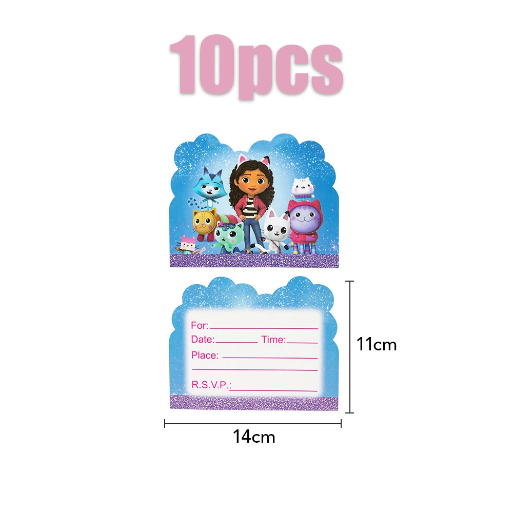 

10pcs/pack Gabby House Theme Baby Shower Party Invitation Cards Decoration Kids Girls Favors Birthday Party Events Supplies