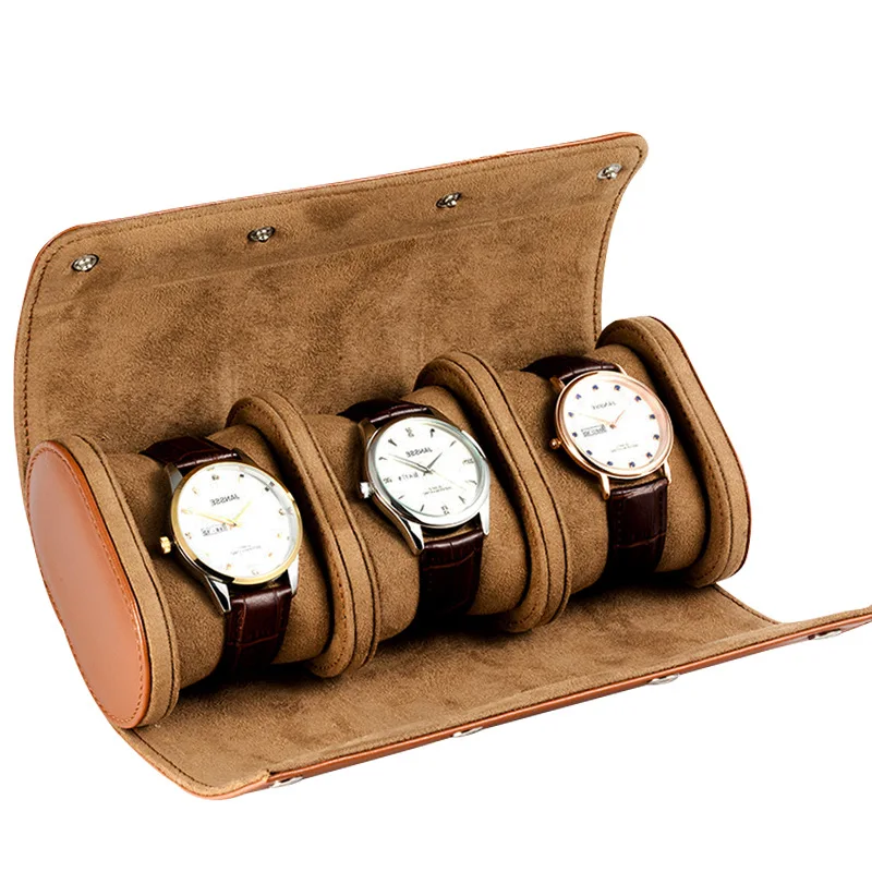 Fashion Casual Multi-Color Leather Watch Box with 3 Slots - Portable Dustproof Travel Storage