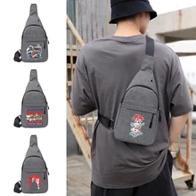 

Men's Shoulder Bag Canvas Sport Crossbody Trend Outdoor Chest Bag for Men Mask Pattern Printed Mobile Phone Chest Bag Travel Bag