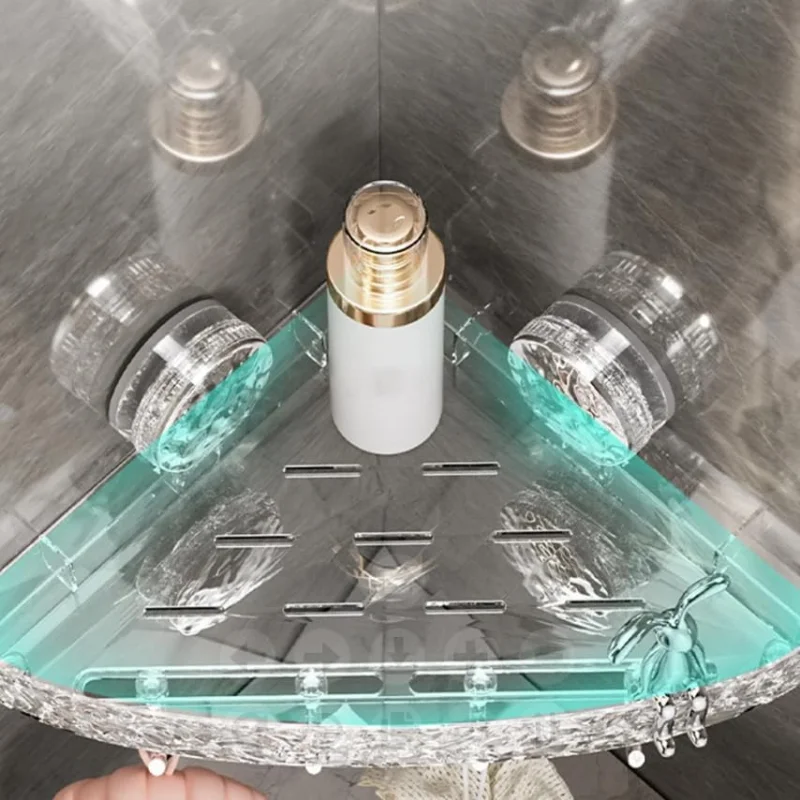 No-Drill Clear Wall Caddy, Light Luxury Style Glacier Pattern Suction Cup Shelf, Drill-Free, Removable, Multifunctional Triangle 3