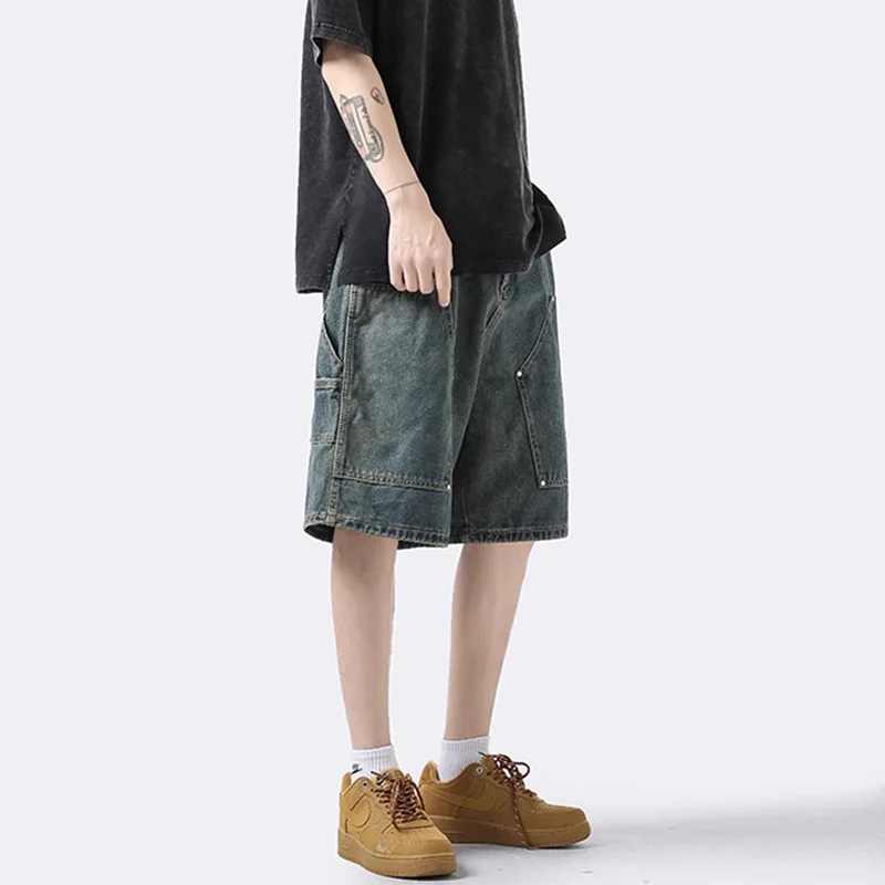 Men Shorts Jeans Blue Cargo Jorts Baggy Denim Summer Y2k Oversize Streetwear Hip Hop Korean Fashion Kpop Clothes Vintage Unisex