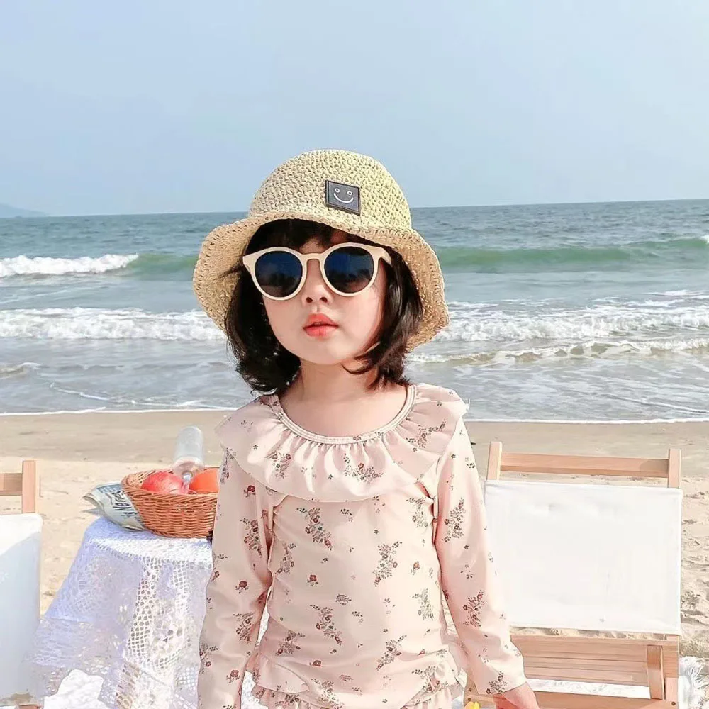 Girls Floral One Piece Swimsuit Ruffle Collar