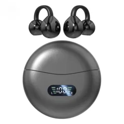Wireless Bone Conduction Ear Clip Headphones - Waterproof Sport Earbuds with Digital Display (Black)