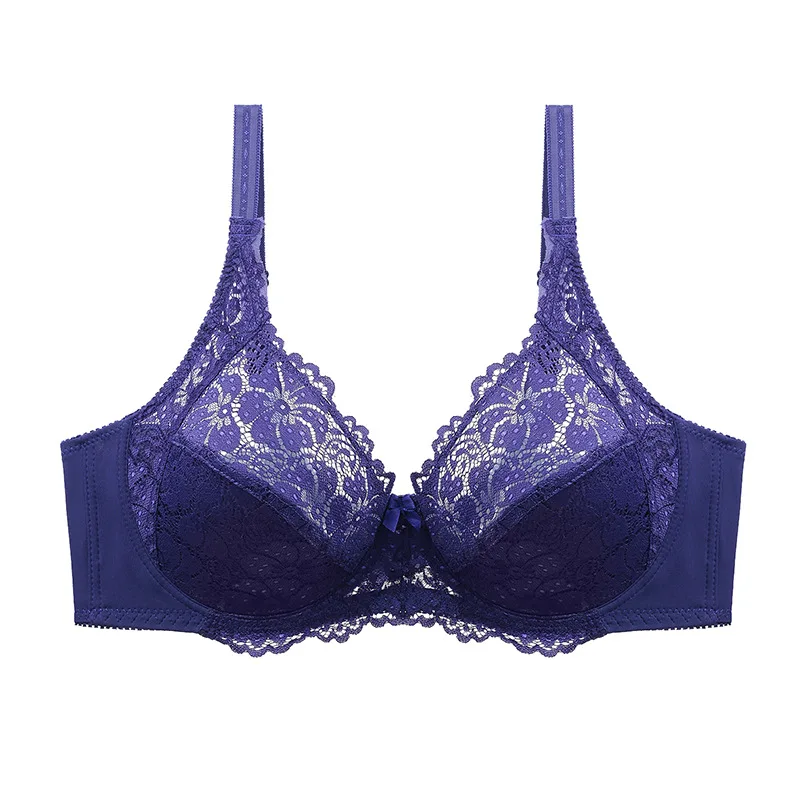 

Women's Adjustable Strap Underwire Bra European and American Solid Color Sexy Lace Ultra Thin Large Size EF Large Cup Bra