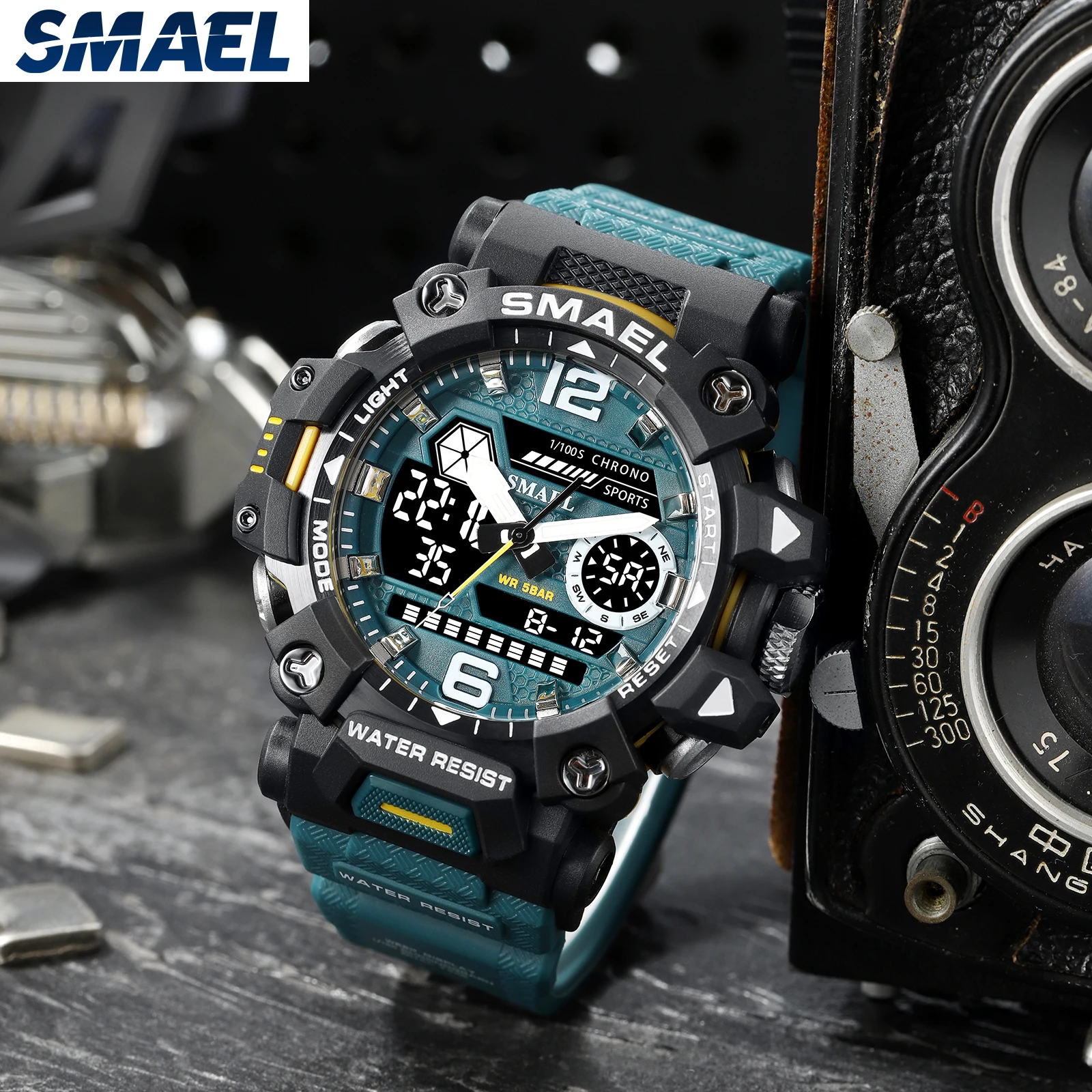 SMAEL Orologi sportivi di marca 50M Wateproof Dual Time Display Orologi LED 8029 Cronometri Allarme Orologi da polso da uomo multifunzionali  1511