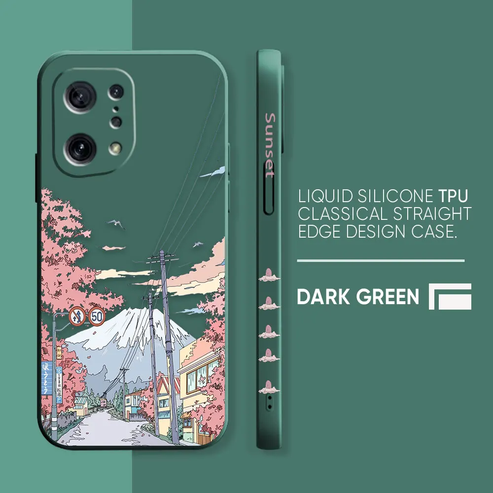 thumbnail image 1 of Case For OPPO FIND X6 X3 REALME X7 X50 RENO 2 4Z 4 6 Lite 5Z 5F 4G 5G PRO Liquid Silicone Case Sunset Maple Snow Mountains, 1 of 5