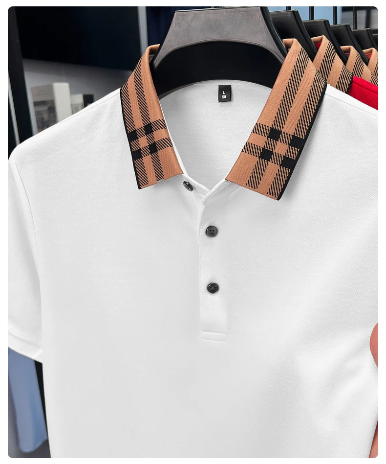 High quality striped lapel short sleeve T-shirt men's summer comfort fashion trend loose casual new breathable luxury polo shirt 30 S2279639493b347d3b3e64274fe86aaffG
