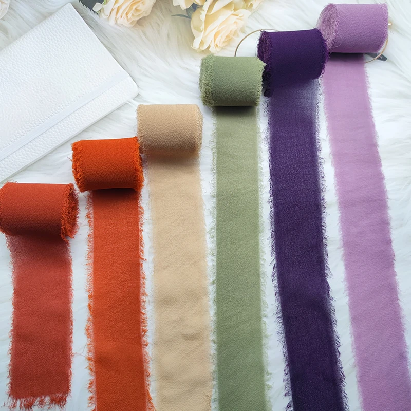 Frayed Edged Lace Ribbon Cinta Chiffon Silk Ribbon Satin Handmade Wedding Invitation Bouquets Birthday Party DIY Decoration