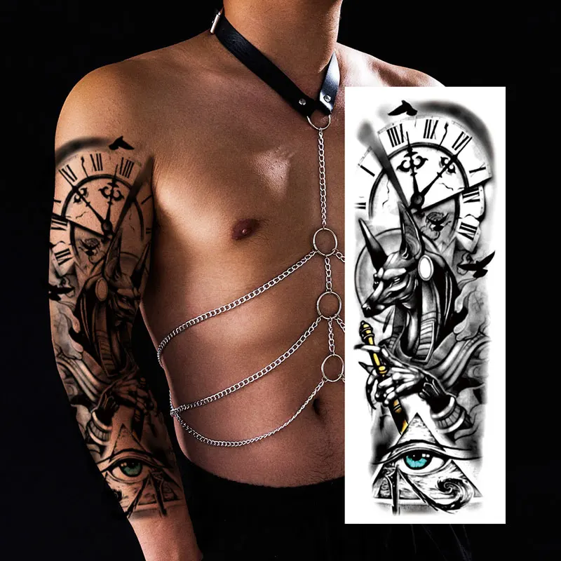 Waterproof Temporary Tattoo Stickers Clock Eye Large Arm Tattoo for Men Women Tiger Animal Fake Tatoo Sleeve 3