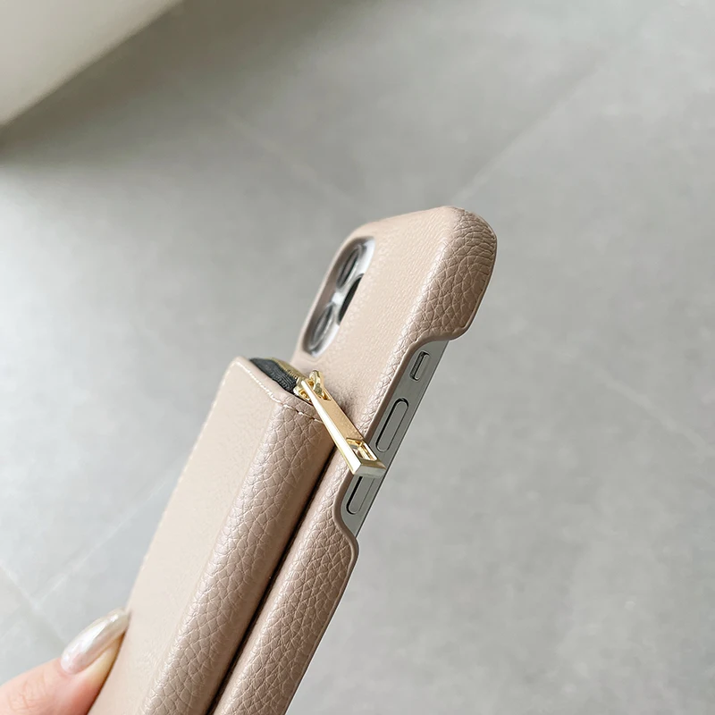Luxury Zipper Card Slots Wallet Crossbody Strap Case in PU Leather