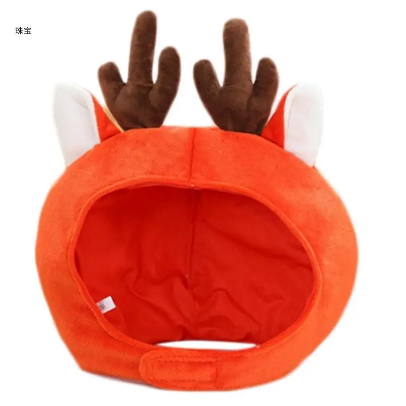 

X5QE Cartoon Elk Deer Antlers Plush Hat Funny Animal Stuffed Headgear Warm Earflap Holiday Party Photo Props