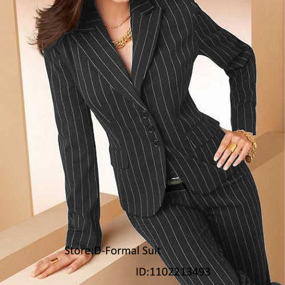 Women's Suit 2 Piece Set Single Breasted Striped Suit Business Slim Workwear Office Jacket Ladies (Blazer + Pants )