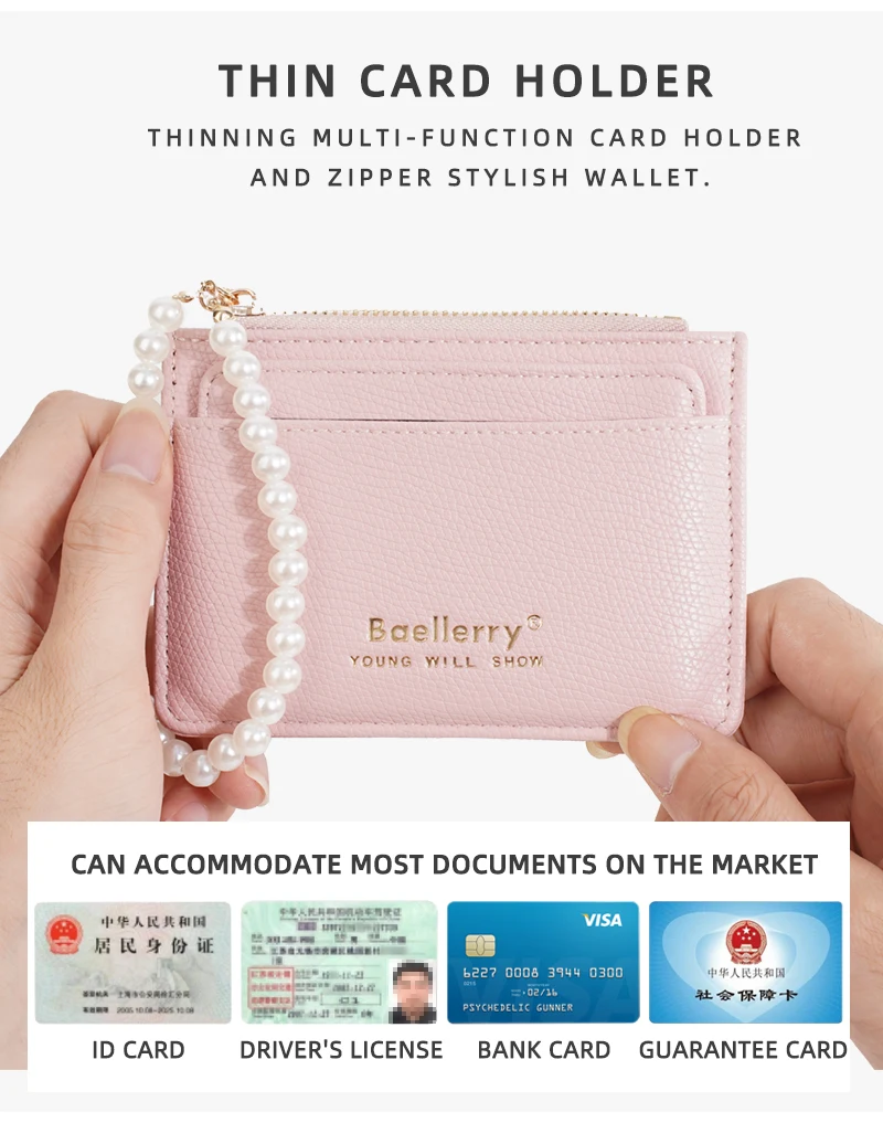 Baellerry Mini Slim Damen-Geldbörse, neuer kurzer Kartenhalter mit Reißverschluss, Münzfach, hochwertige Kartentaschen, kleine Geldbörse für Mädchen – Detail 2