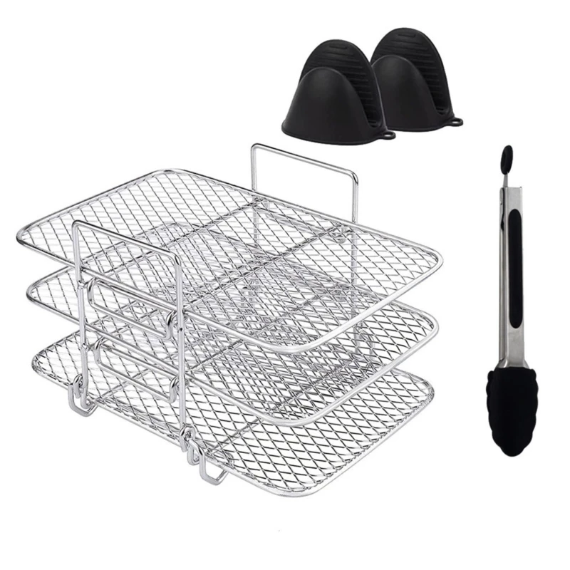 AirFryerRacksThreeLayerStackableDehydratorStainlessSteelHolder