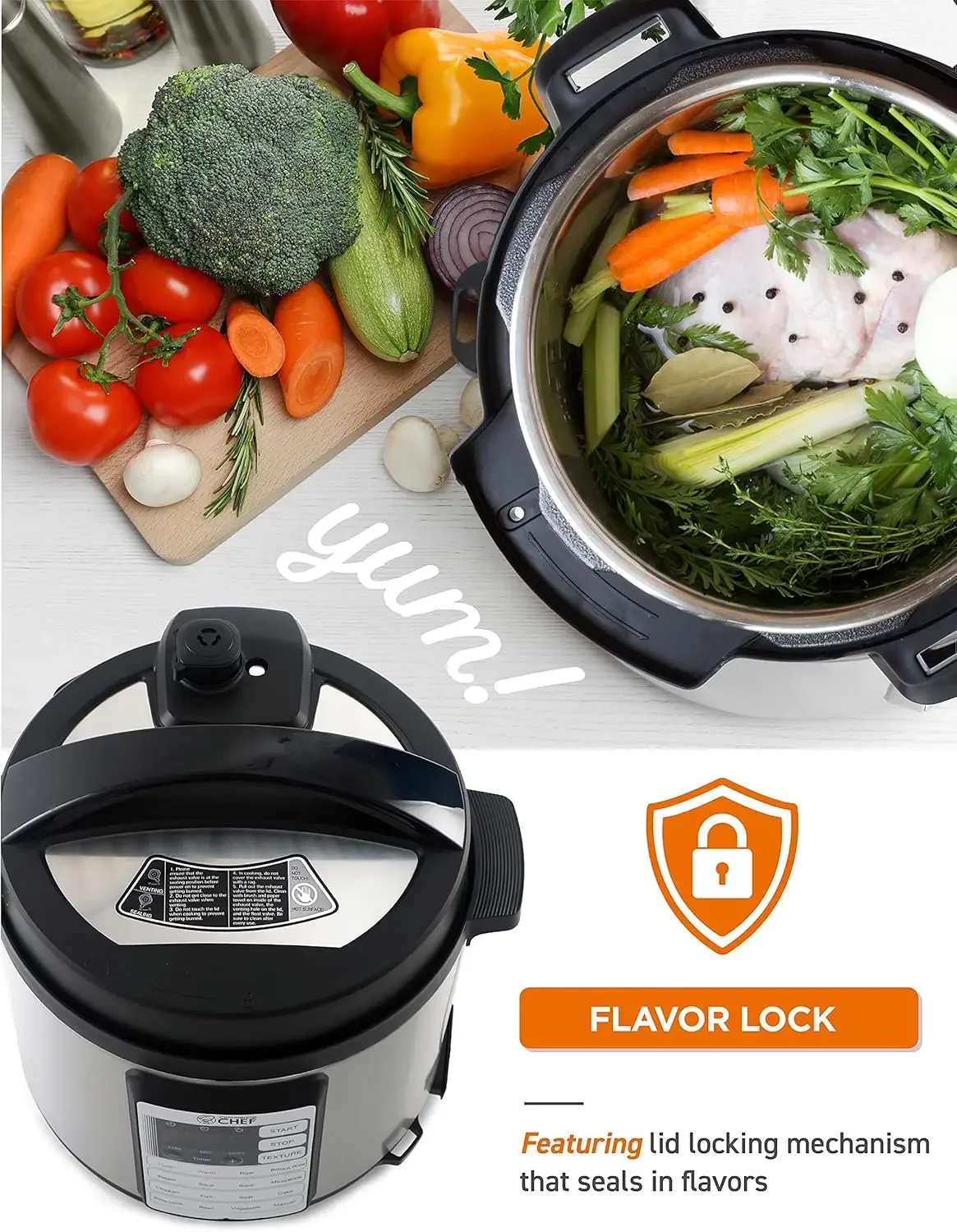 Chef Electric Pressure Cooker 6.3 Quarts, 24-Hour Preset Timer, Stainless Steel Interior with Safety Features 5