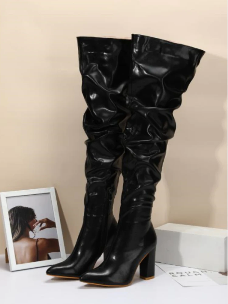 Stylish Women High Boots Fashion Zipper Point Toe Long Boots  Comfortable Ladies Sexy Thigh High Women's Boots