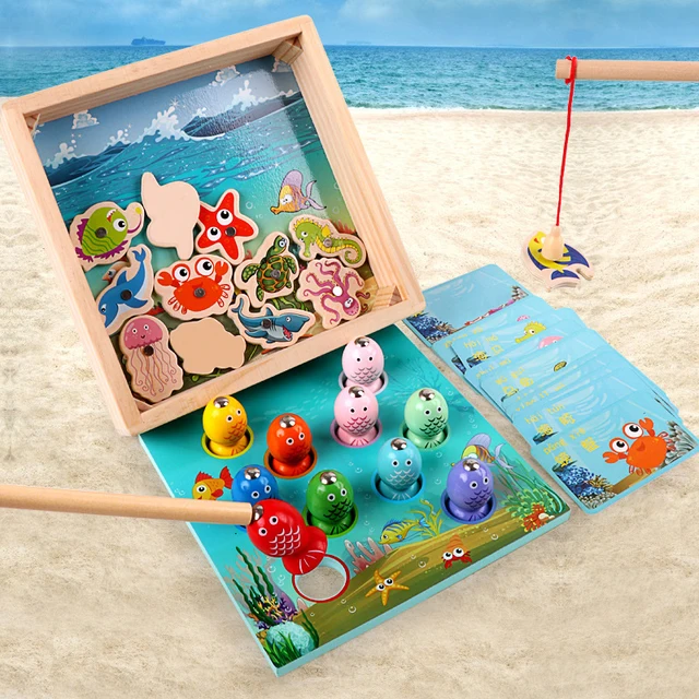 Children Wooden Toys Magnetic Games Fishing Toy Game Kids 3D Fish Baby Kids Educational Toys Outdoor Funny Boys Girl Gifts 5