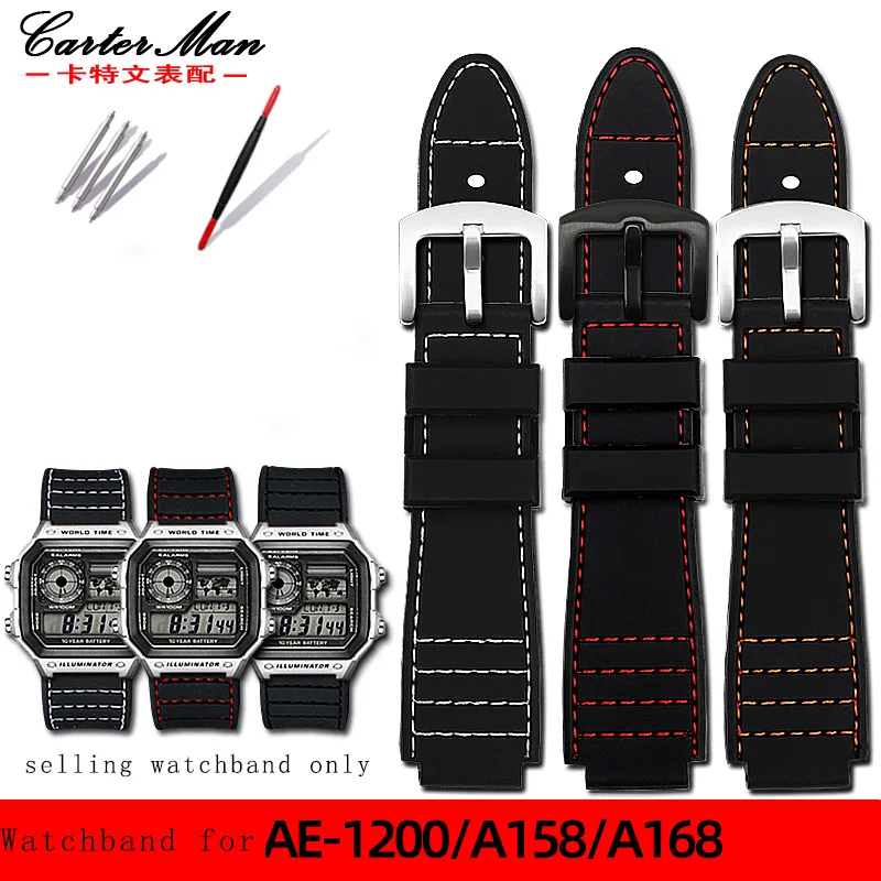 Braccialetto Da Polso In Silicone Rialzato Da 18Mm Per Casio Small Square A158 A159 A168 A169E Ae1200 Cinturino Per Orologio In Silicone Serie Ae1300