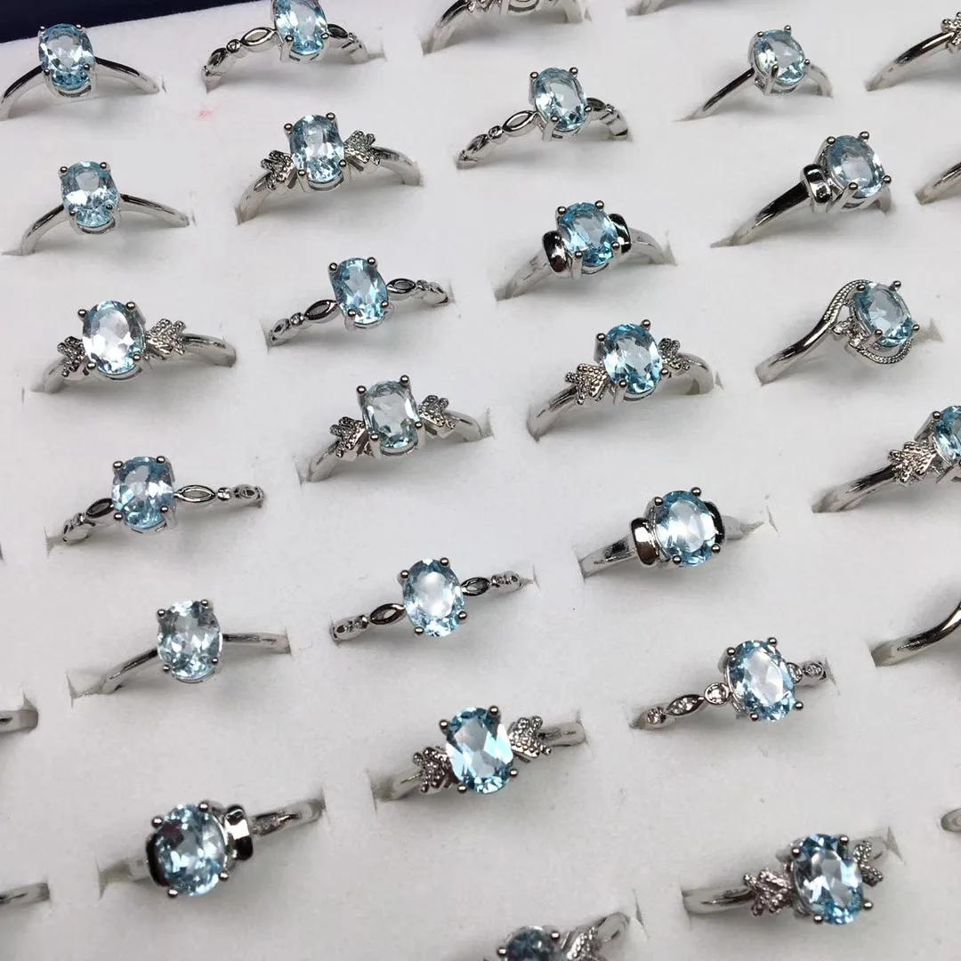 

Wholesale 10pcs/lot Natural Blue Topaz 6x8mm Oval Shape Ring Semi-Precious Gemstone Jewlery Finger Rings,Adjustable