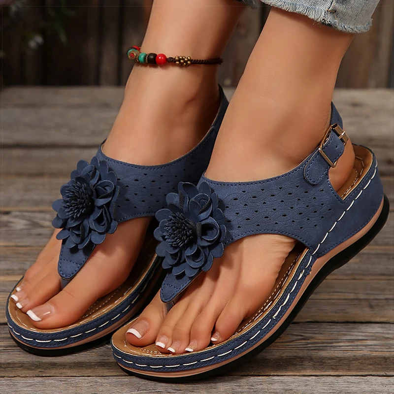 Women's Sandals Low Heels Sandals With Wedges Shoes Woman Sweet Sandals Summer 2025 Beach Shoes Summer Footwear Women Flip Flops