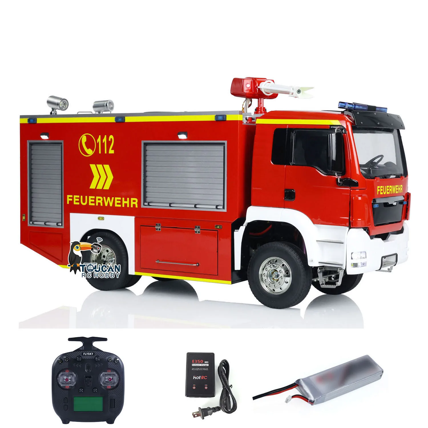 Toys 1:14 4x2 RC Fire Fighting Truck 2-speed Transmission Remote Control Fire Vehicles Light Sound Painted Finished Cars TH24238 3