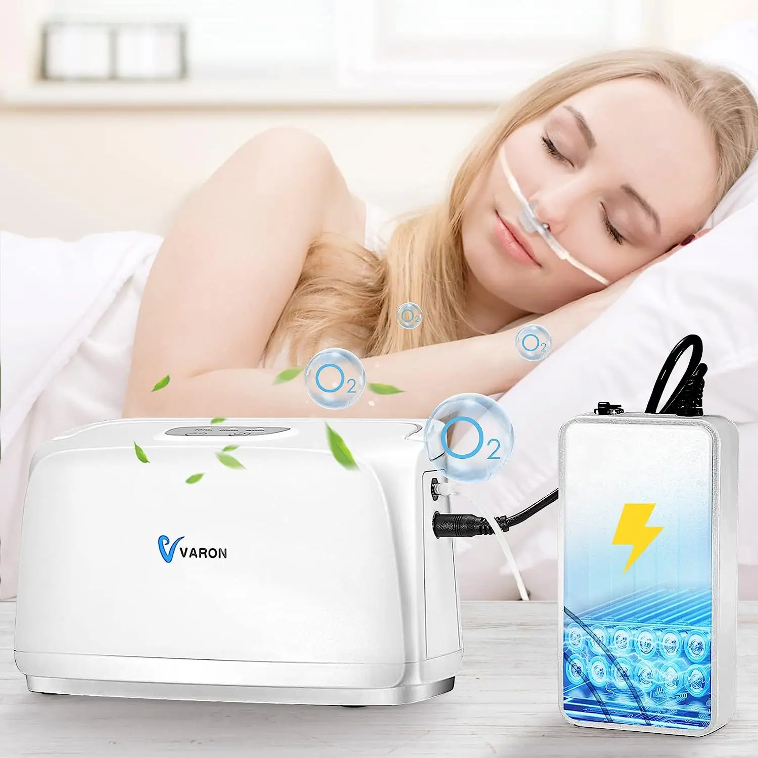 Varon Portable Oxygen Concentrator 30-33% Pulse Flow O2 Household Small Battery Oxygen Bar O2 Inhaler Machine Car Charger