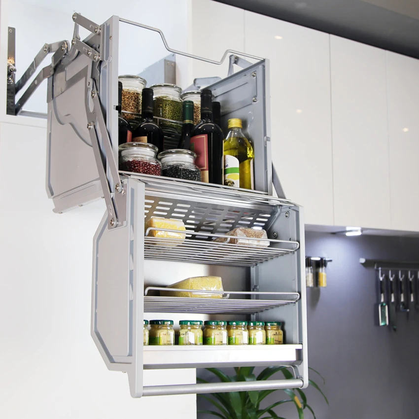 

Refrigerator top cabinet double body lifting pull basket double layer hanging cabinet pull-down elevator kitchen storage rack